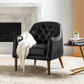 Fauteuil crapaud capitonné en cuir véritable avec pieds en hévéa et accoudoirs encastrés | Noir / Bleu marine / Camel / Beige | Une place