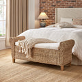 Banc de rangement en jacinthe d'eau avec accoudoirs arrondis, coussin en mousse et pieds en bois d'acacia | Naturel | Individuel