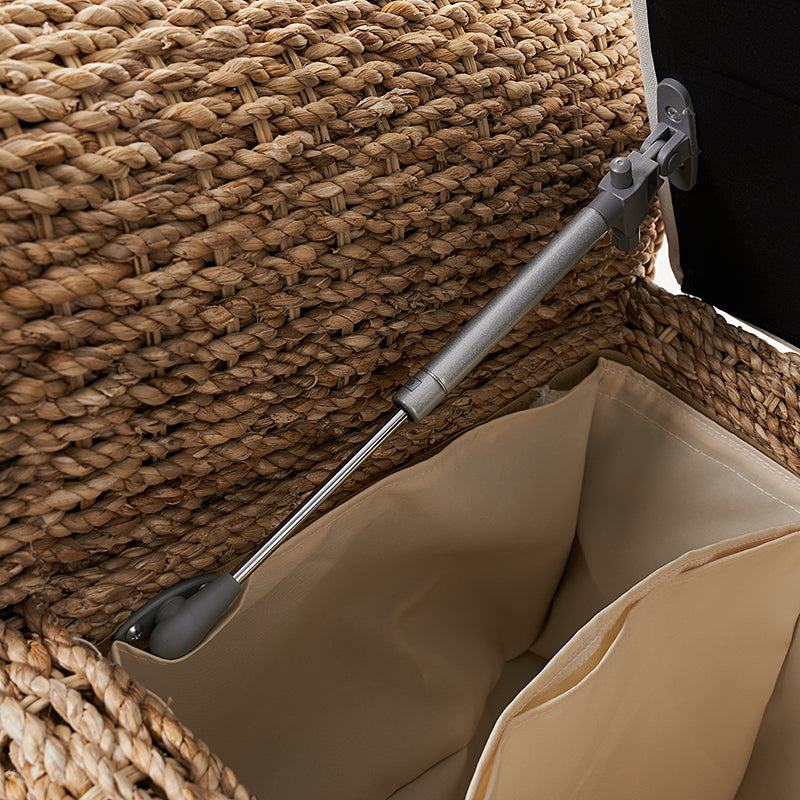 Banc de rangement en jacinthe d'eau avec accoudoirs arrondis, coussin en mousse et pieds en bois d'acacia | Naturel | Individuel