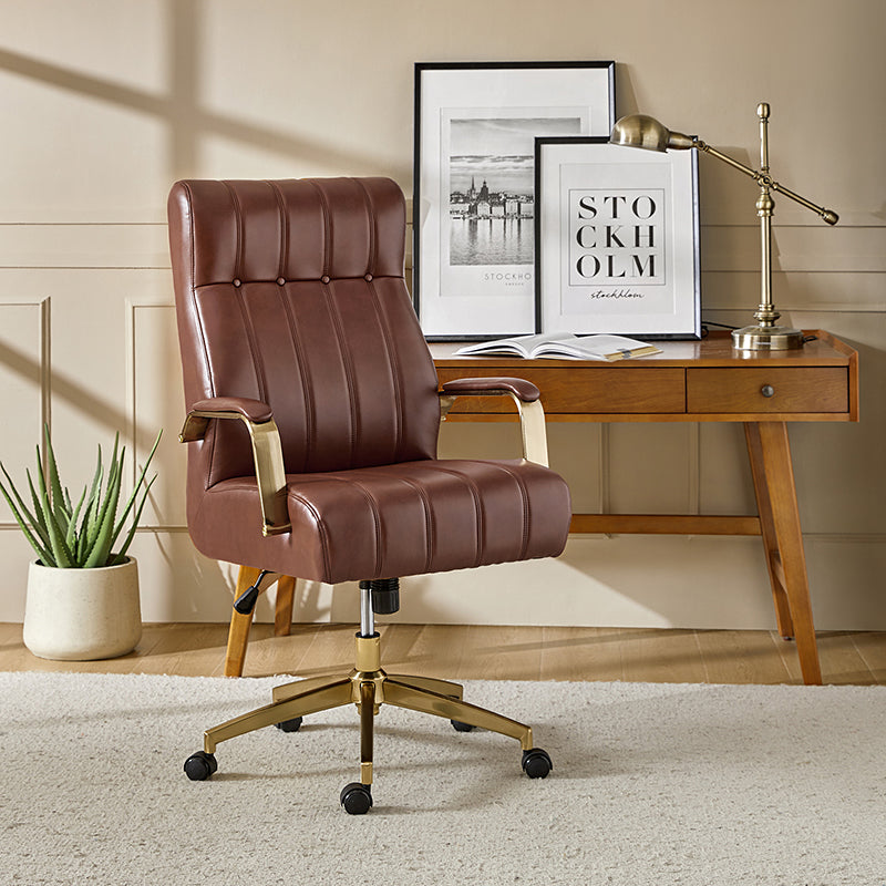 Fauteuil de bureau de direction en similicuir avec capitonnage à canaux et boutons, hauteur réglable, inclinaison et pivot | Ivoire / Caramel / Marron / Noir / Bleu marine / Sauge | Siège unique