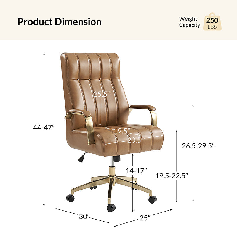 Fauteuil de bureau de direction en similicuir avec capitonnage à canaux et boutons, hauteur réglable, inclinaison et pivot | Ivoire / Caramel / Marron / Noir / Bleu marine / Sauge | Siège unique