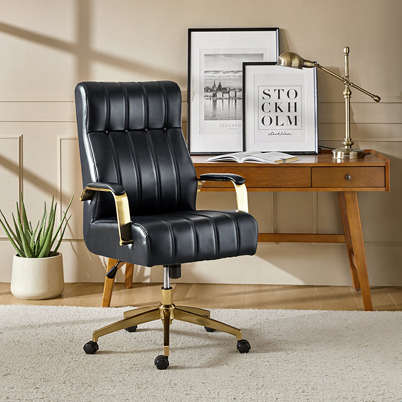 Fauteuil de bureau de direction en similicuir avec capitonnage à canaux et boutons, hauteur réglable, inclinaison et pivot | Ivoire / Caramel / Marron / Noir / Bleu marine / Sauge | Siège unique