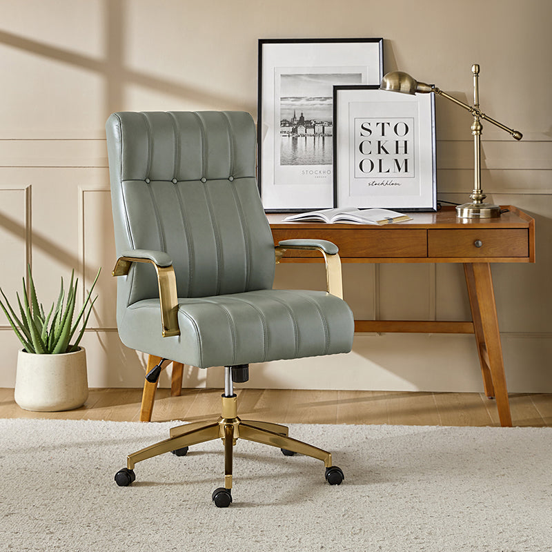 Fauteuil de bureau de direction en similicuir avec capitonnage à canaux et boutons, hauteur réglable, inclinaison et pivot | Ivoire / Caramel / Marron / Noir / Bleu marine / Sauge | Siège unique