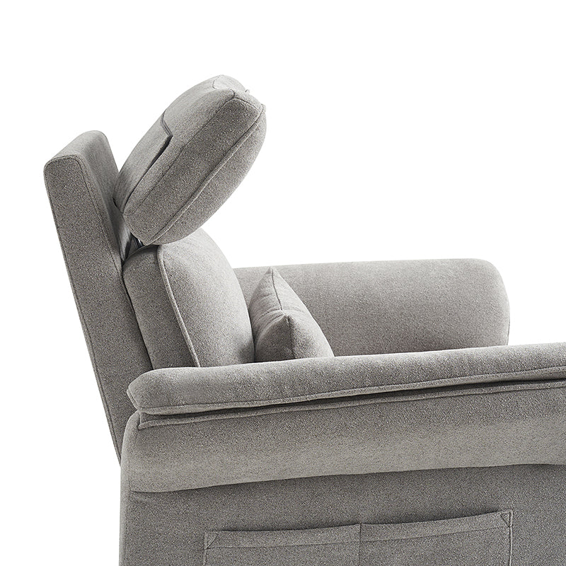 Fauteuil planeur électrique de nurserie avec accoudoirs et appuie-tête réglables, oreiller lombaire amovible, repose-pieds synchronisé et port USB | Beige / Blanc / Gris / Bleu marine / Bleu / Avoine / Mousse / Rose | Monoplace