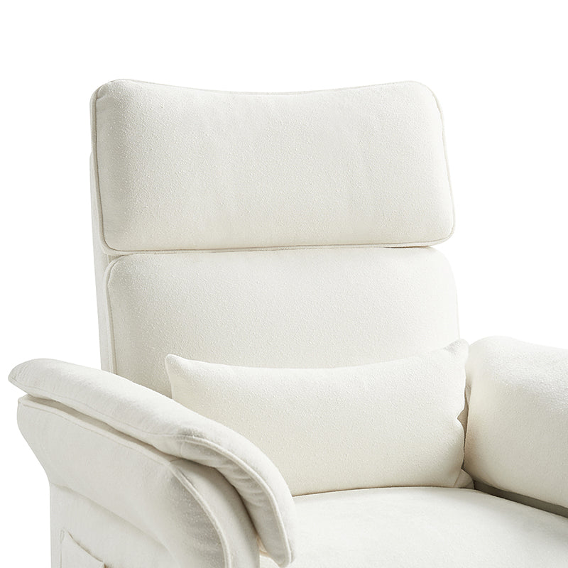 Fauteuil planeur électrique de nurserie avec accoudoirs et appuie-tête réglables, oreiller lombaire amovible, repose-pieds synchronisé et port USB | Beige / Blanc / Gris / Bleu marine / Bleu / Avoine / Mousse / Rose | Monoplace