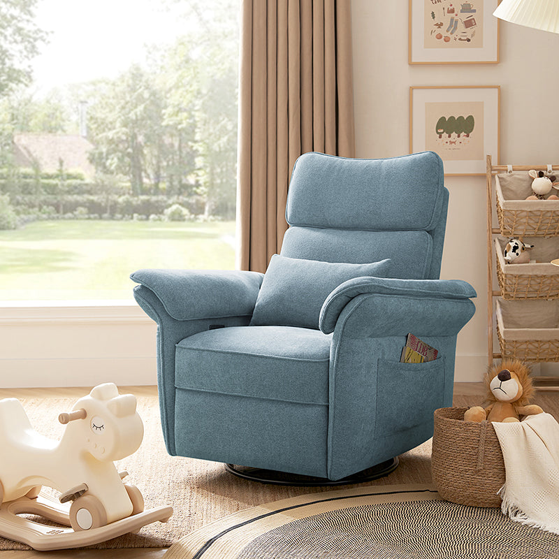Fauteuil planeur électrique de nurserie avec accoudoirs et appuie-tête réglables, oreiller lombaire amovible, repose-pieds synchronisé et port USB | Beige / Blanc / Gris / Bleu marine / Bleu / Avoine / Mousse / Rose | Monoplace