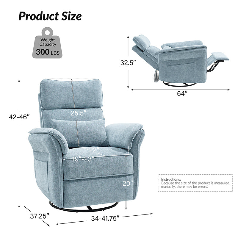 Fauteuil planeur électrique de nurserie avec accoudoirs et appuie-tête réglables, oreiller lombaire amovible, repose-pieds synchronisé et port USB | Beige / Blanc / Gris / Bleu marine / Bleu / Avoine / Mousse / Rose | Monoplace