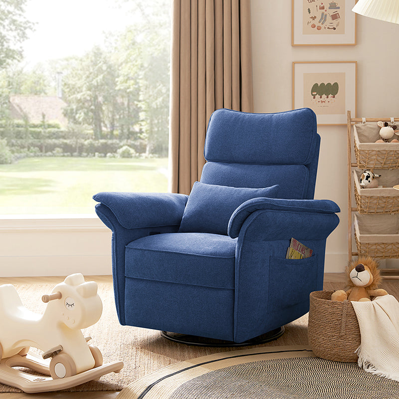 Fauteuil planeur électrique de nurserie avec accoudoirs et appuie-tête réglables, oreiller lombaire amovible, repose-pieds synchronisé et port USB | Beige / Blanc / Gris / Bleu marine / Bleu / Avoine / Mousse / Rose | Monoplace