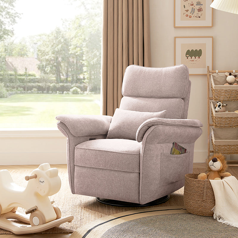 Fauteuil planeur électrique de nurserie avec accoudoirs et appuie-tête réglables, oreiller lombaire amovible, repose-pieds synchronisé et port USB | Beige / Blanc / Gris / Bleu marine / Bleu / Avoine / Mousse / Rose | Monoplace