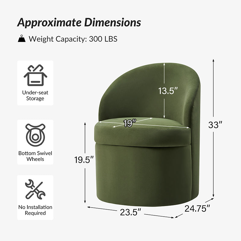 Fauteuil en velours avec rangement intégré sous l'assise | Mousse / Sable / Ivoire | Une place