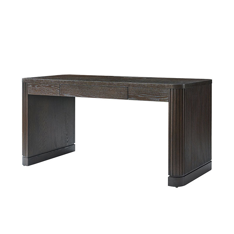 Bureau à Pieds Cannelés en Bois avec Prises de Courant Intégrées et Tablette Clavier | Seadrift / Charcoal | Individuel