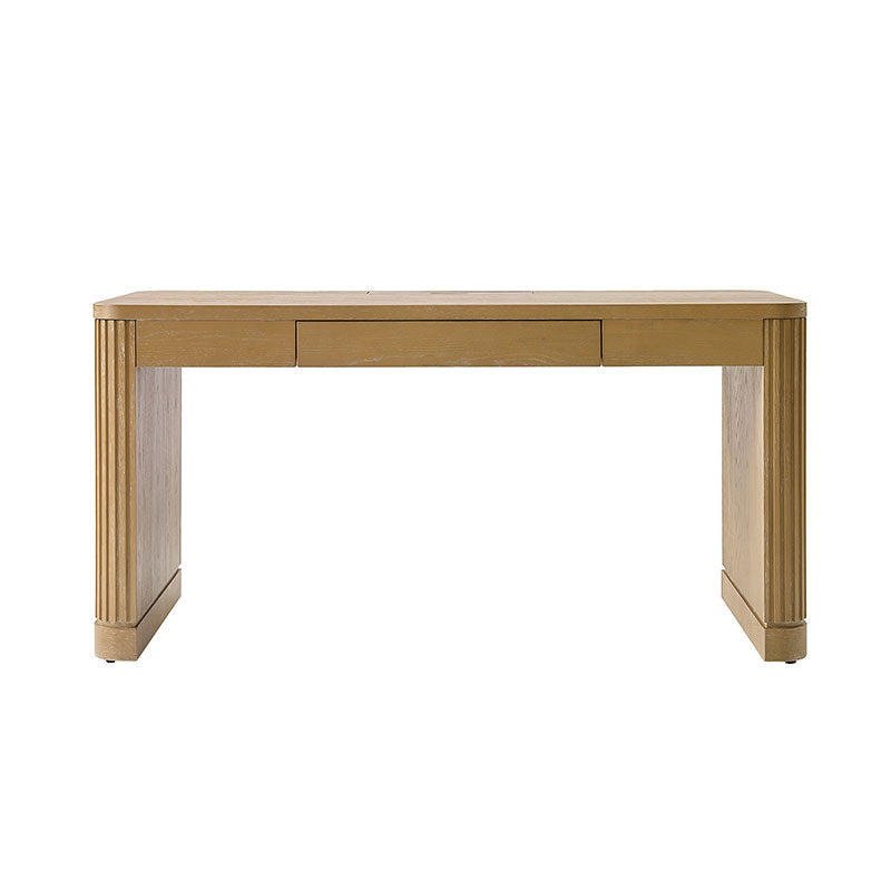 Bureau à Pieds Cannelés en Bois avec Prises de Courant Intégrées et Tablette Clavier | Seadrift / Charcoal | Individuel