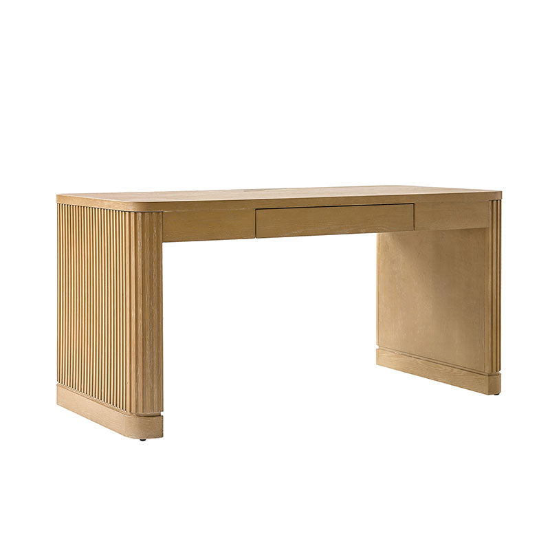 Bureau à Pieds Cannelés en Bois avec Prises de Courant Intégrées et Tablette Clavier | Seadrift / Charcoal | Individuel