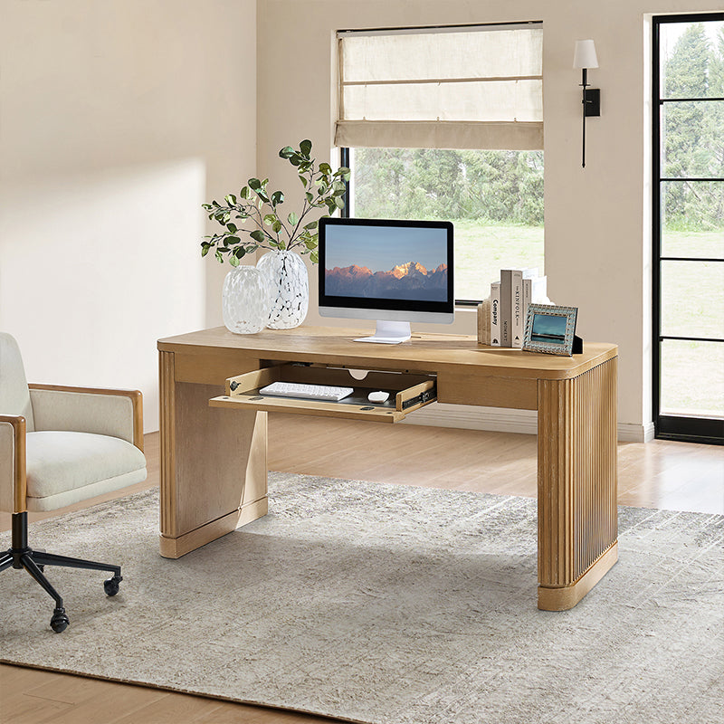 Bureau à Pieds Cannelés en Bois avec Prises de Courant Intégrées et Tablette Clavier | Seadrift / Charcoal | Individuel