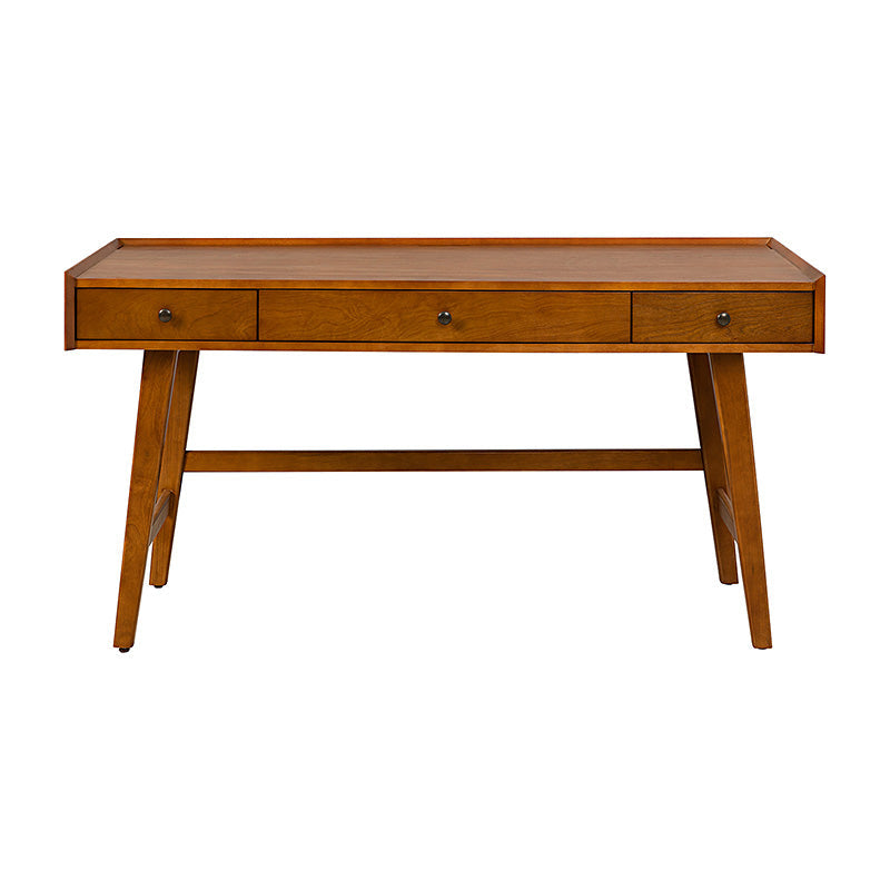 Bureau d'ordinateur avec 3 tiroirs, prise de courant intégrée, gestion des câbles et pieds en bois d'hévéa | Chêne / Noyer | Simple