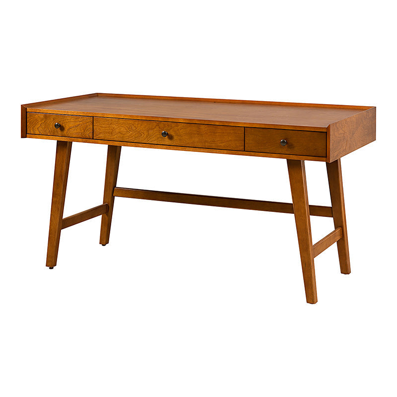 Bureau d'ordinateur avec 3 tiroirs, prise de courant intégrée, gestion des câbles et pieds en bois d'hévéa | Chêne / Noyer | Simple