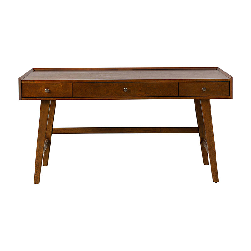 Bureau d'ordinateur avec 3 tiroirs, prise de courant intégrée, gestion des câbles et pieds en bois d'hévéa | Chêne / Noyer | Simple