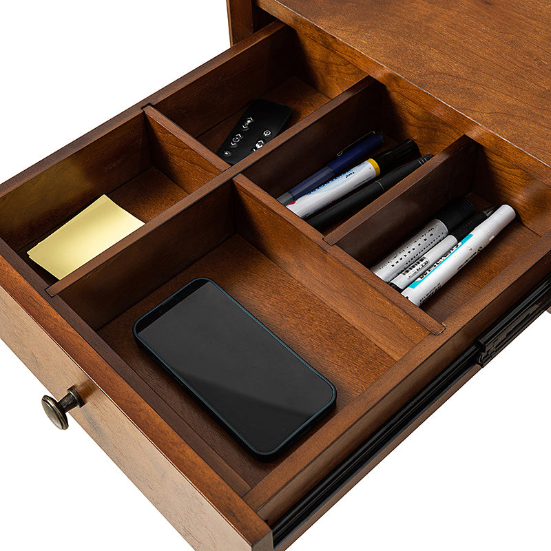 Bureau d'ordinateur avec 3 tiroirs, prise de courant intégrée, gestion des câbles et pieds en bois d'hévéa | Chêne / Noyer | Simple