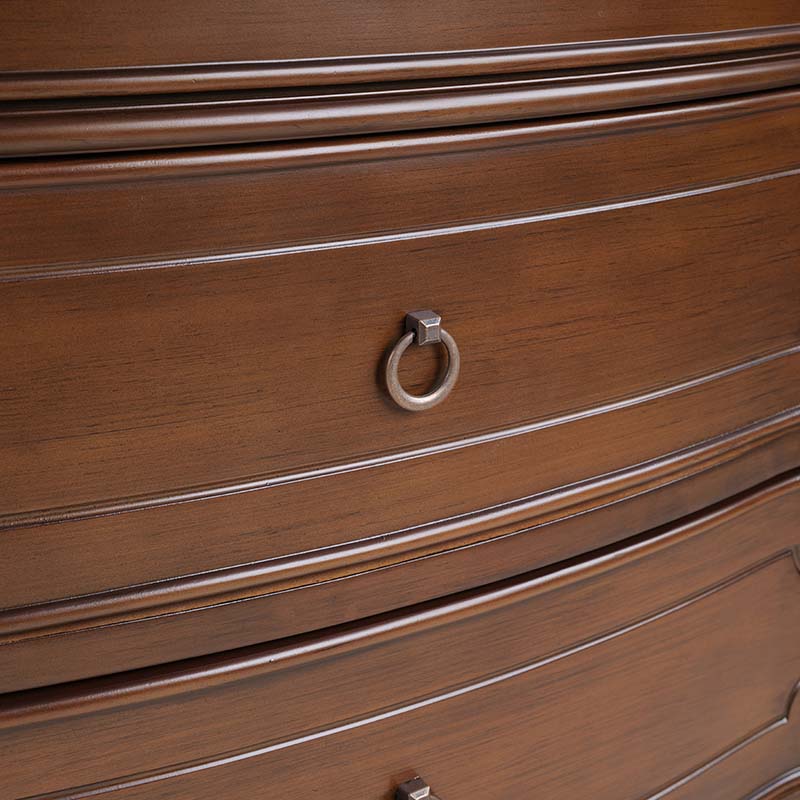Commode à 6 tiroirs avec façade incurvée, pieds en forme de gourde et poignées en bronze antique | Noyer | Individuel