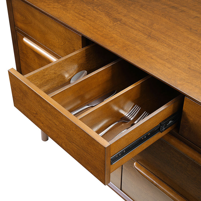 Commode 7 tiroirs de style Mid-Century avec pieds en bois d'hévéa massif, pieds réglables et mécanisme anti-basculement | Chêne clair / Noyer | Simple