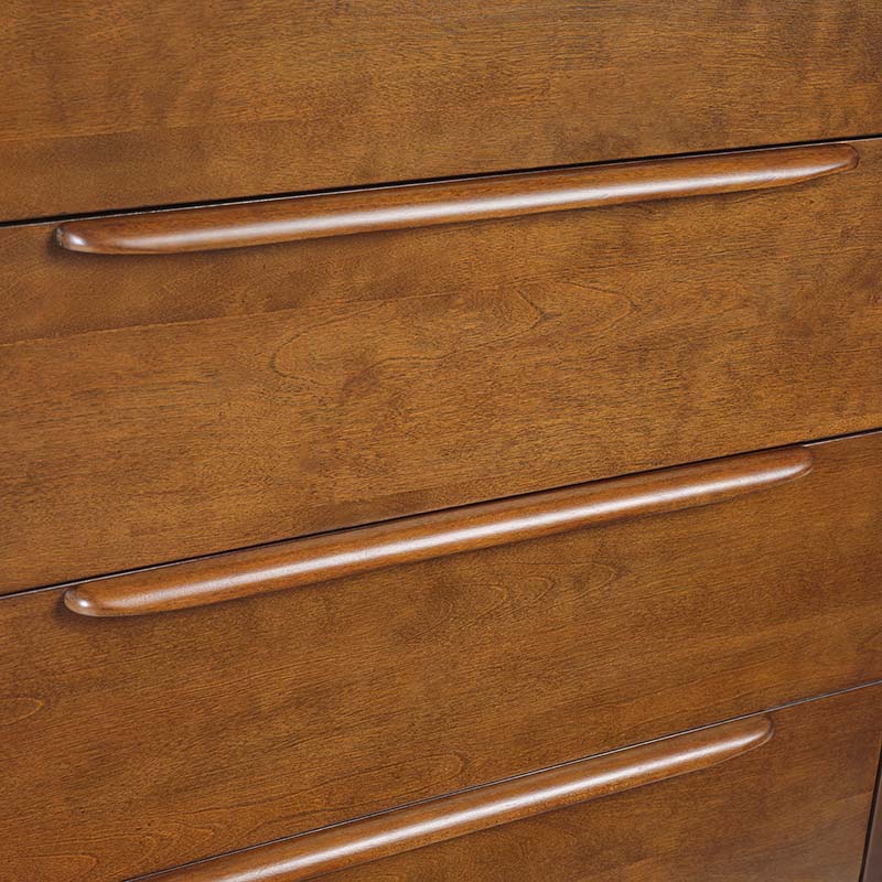 Commode à 5 tiroirs avec poignées en bois massif, pieds en hévéa et diviseurs de tiroir supérieur | Chêne clair / Noyer | Simple