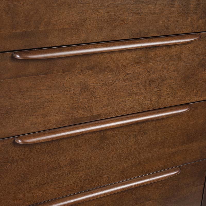 Commode à 5 tiroirs avec poignées en bois massif, pieds en hévéa et diviseurs de tiroir supérieur | Chêne clair / Noyer | Simple