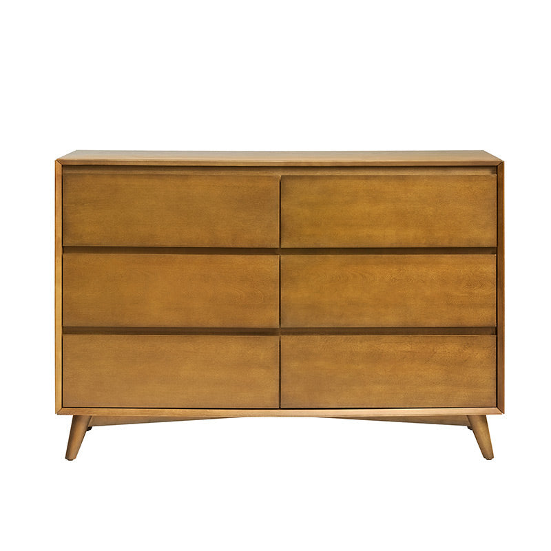 Commode 6 tiroirs avec séparations internes, glissières métalliques, pieds en bois d'hévéa et pieds réglables | Chêne / Noyer | Individuel