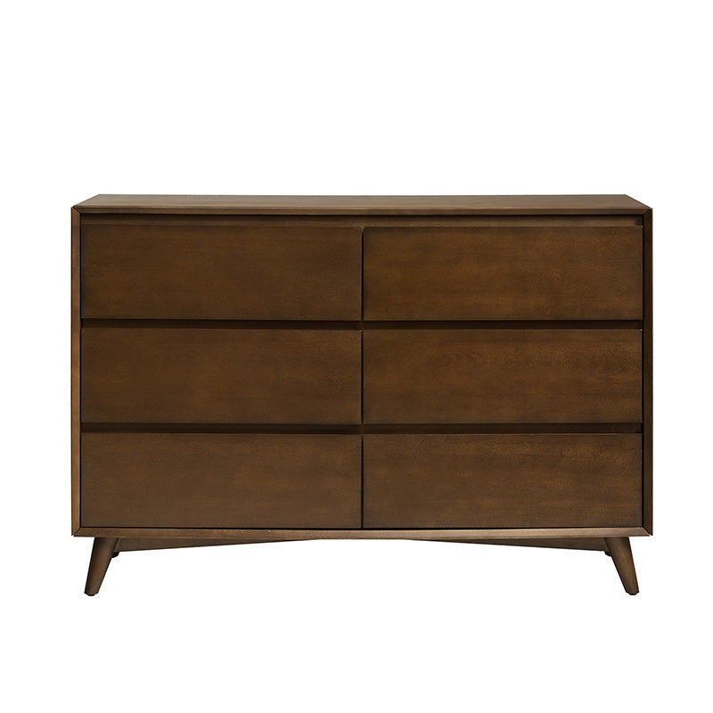 Commode 6 tiroirs avec séparations internes, glissières métalliques, pieds en bois d'hévéa et pieds réglables | Chêne / Noyer | Individuel