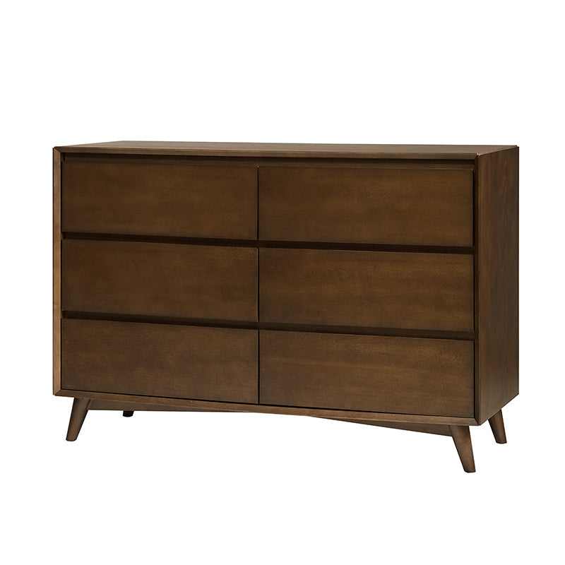 Commode 6 tiroirs avec séparations internes, glissières métalliques, pieds en bois d'hévéa et pieds réglables | Chêne / Noyer | Individuel