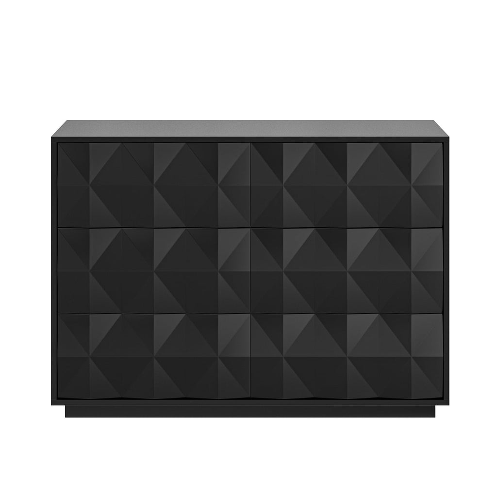 Commode à 8 tiroirs motif géométrique, 50 po, avec séparateurs internes, glissières en métal et pieds réglables | Noir / Bleu marine | Simple