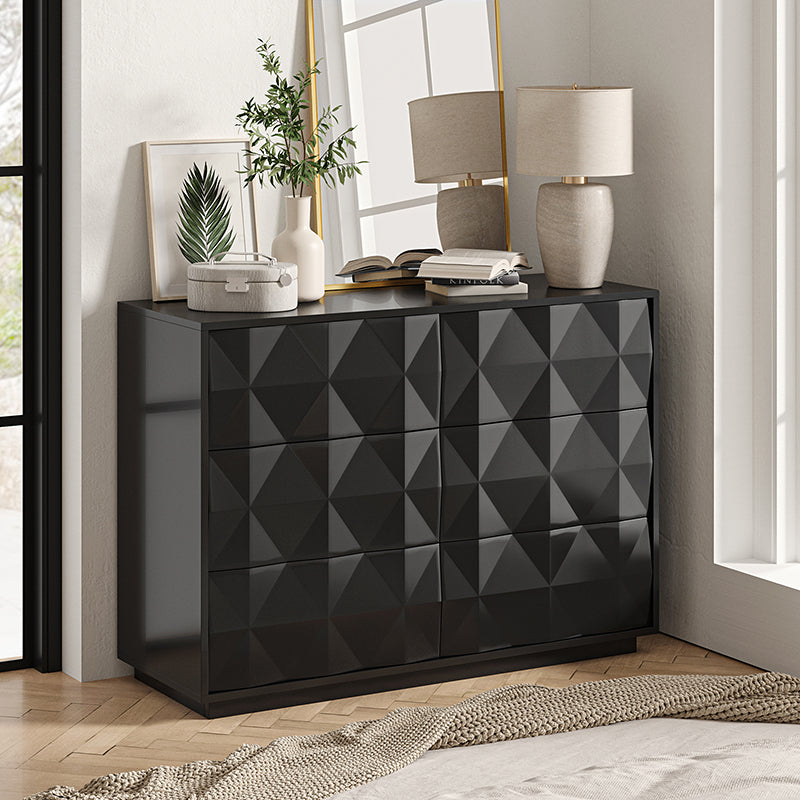 Commode à 8 tiroirs motif géométrique, 50 po, avec séparateurs internes, glissières en métal et pieds réglables | Noir / Bleu marine | Simple