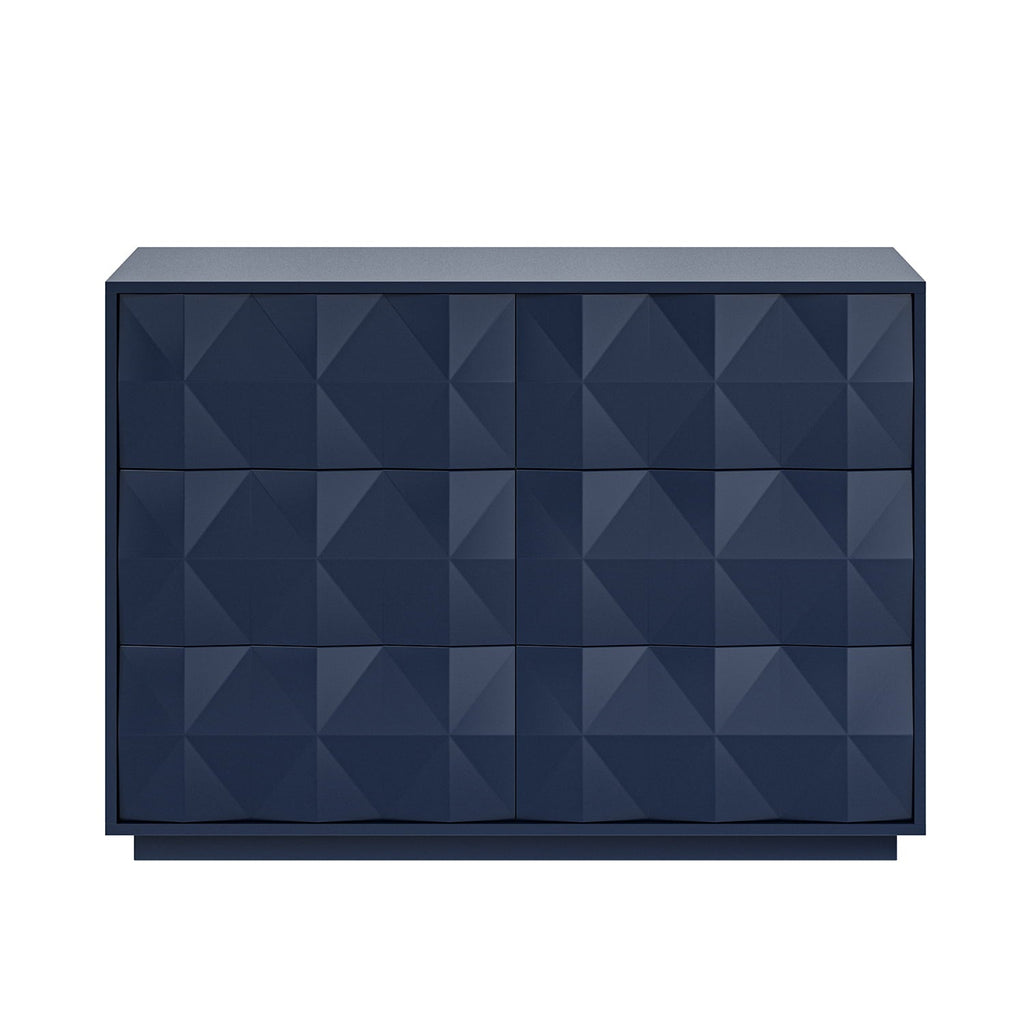 Commode à 8 tiroirs motif géométrique, 50 po, avec séparateurs internes, glissières en métal et pieds réglables | Noir / Bleu marine | Simple