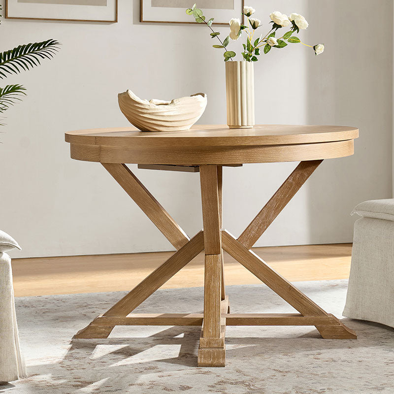 Table à manger ronde extensible avec pieds en bois massif | Chêne / Noyer | Individuel | Pour 4 à 6 personnes