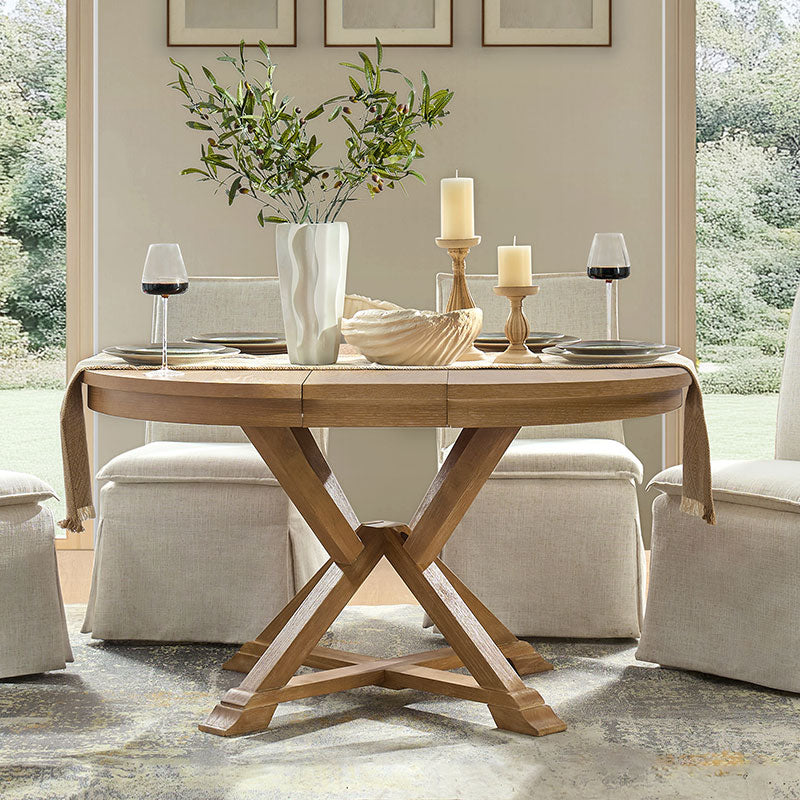 Table à manger ronde extensible avec pieds en bois massif | Chêne / Noyer | Individuel | Pour 4 à 6 personnes