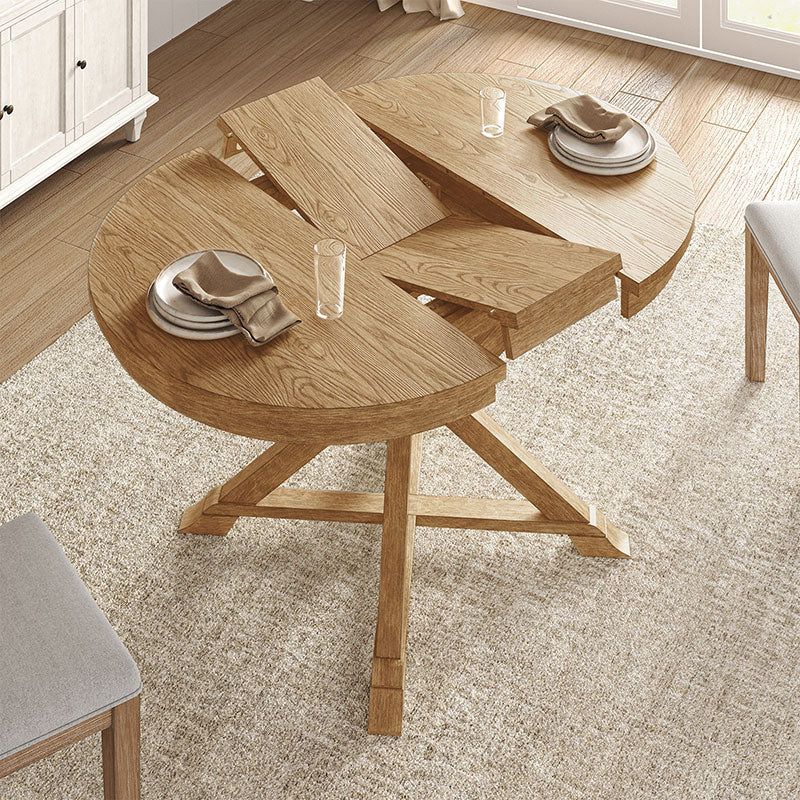 Table à manger ronde extensible avec pieds en bois massif | Chêne / Noyer | Individuel | Pour 4 à 6 personnes