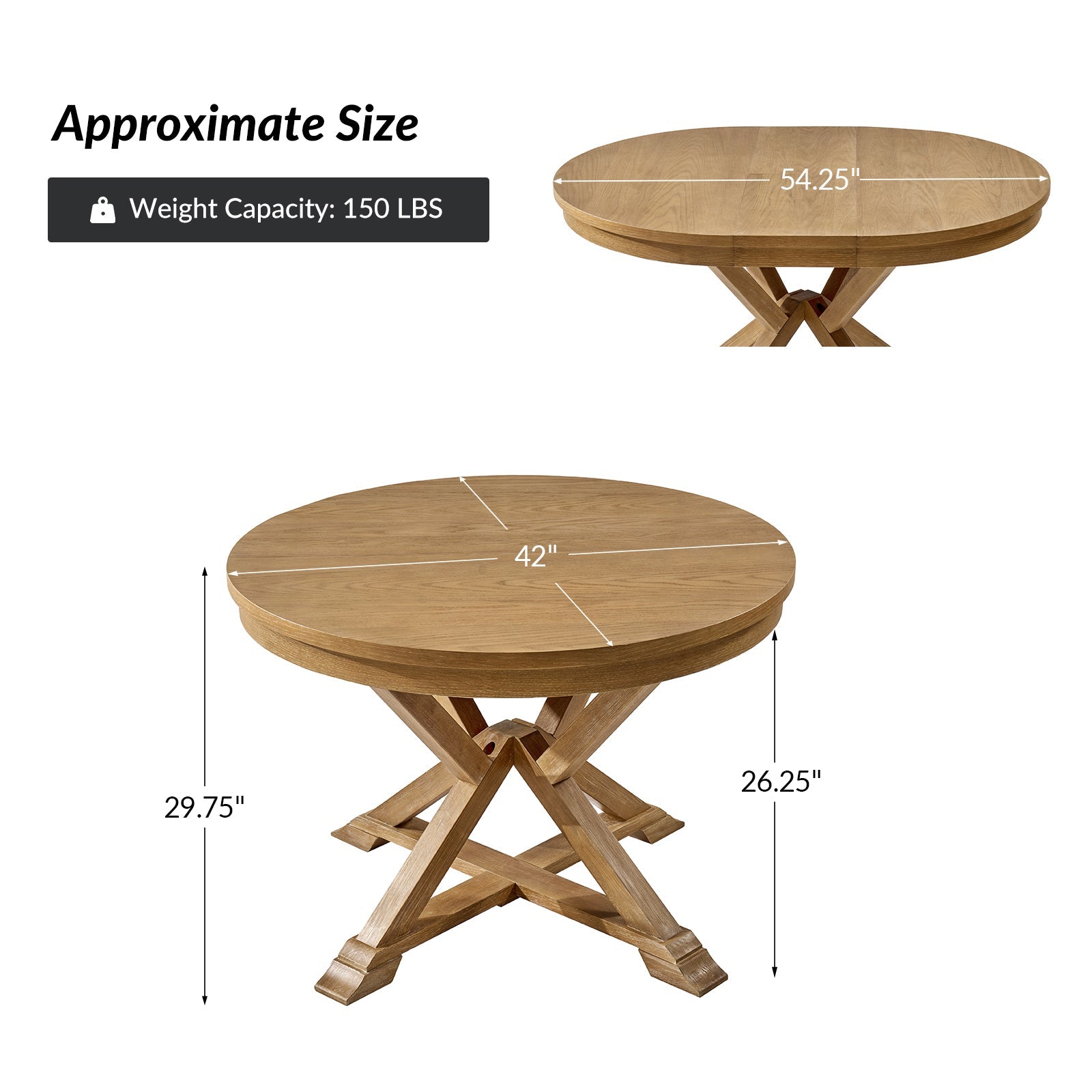 Table à manger ronde extensible avec pieds en bois massif | Chêne / Noyer | Individuel | Pour 4 à 6 personnes