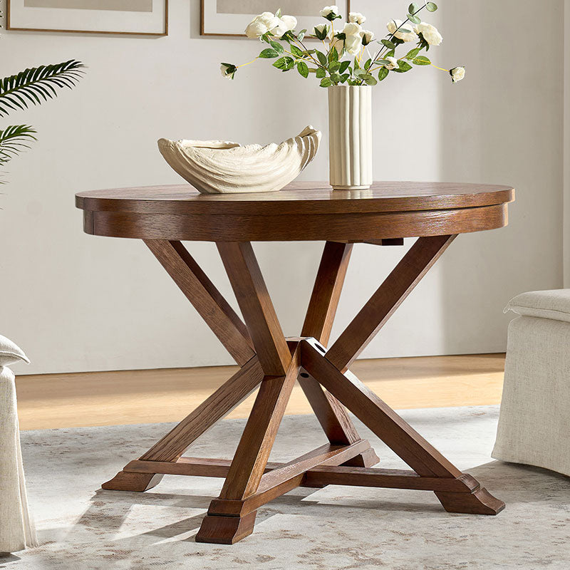 Table à manger ronde extensible avec pieds en bois massif | Chêne / Noyer | Individuel | Pour 4 à 6 personnes