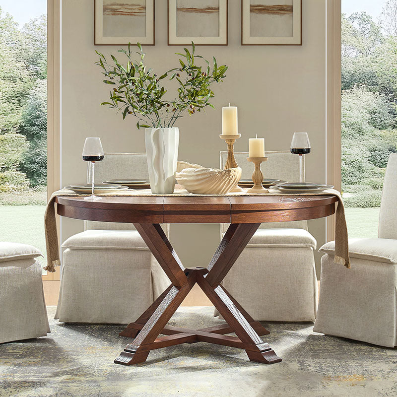 Table à manger ronde extensible avec pieds en bois massif | Chêne / Noyer | Individuel | Pour 4 à 6 personnes