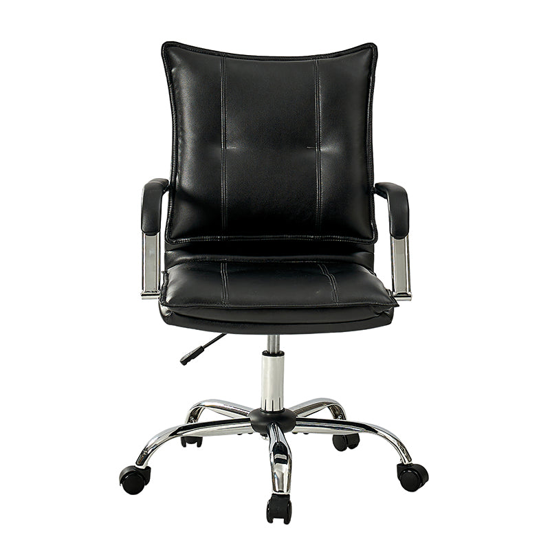 Chaise de bureau à dossier capitonné en cuir PU avec accoudoirs rembourrés, hauteur réglable et base pivotante à 5 roulettes | Marron / Gris / Noir / Sauge / Camel / Blanc | Siège unique