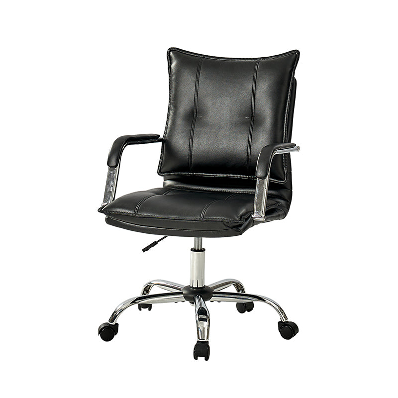 Chaise de bureau à dossier capitonné en cuir PU avec accoudoirs rembourrés, hauteur réglable et base pivotante à 5 roulettes | Marron / Gris / Noir / Sauge / Camel / Blanc | Siège unique