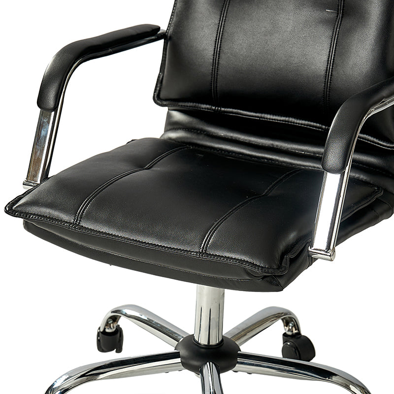 Chaise de bureau à dossier capitonné en cuir PU avec accoudoirs rembourrés, hauteur réglable et base pivotante à 5 roulettes | Marron / Gris / Noir / Sauge / Camel / Blanc | Siège unique