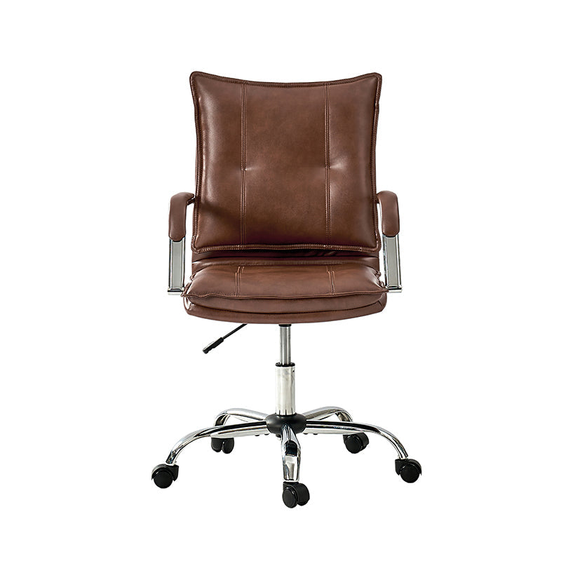 Chaise de bureau à dossier capitonné en cuir PU avec accoudoirs rembourrés, hauteur réglable et base pivotante à 5 roulettes | Marron / Gris / Noir / Sauge / Camel / Blanc | Siège unique