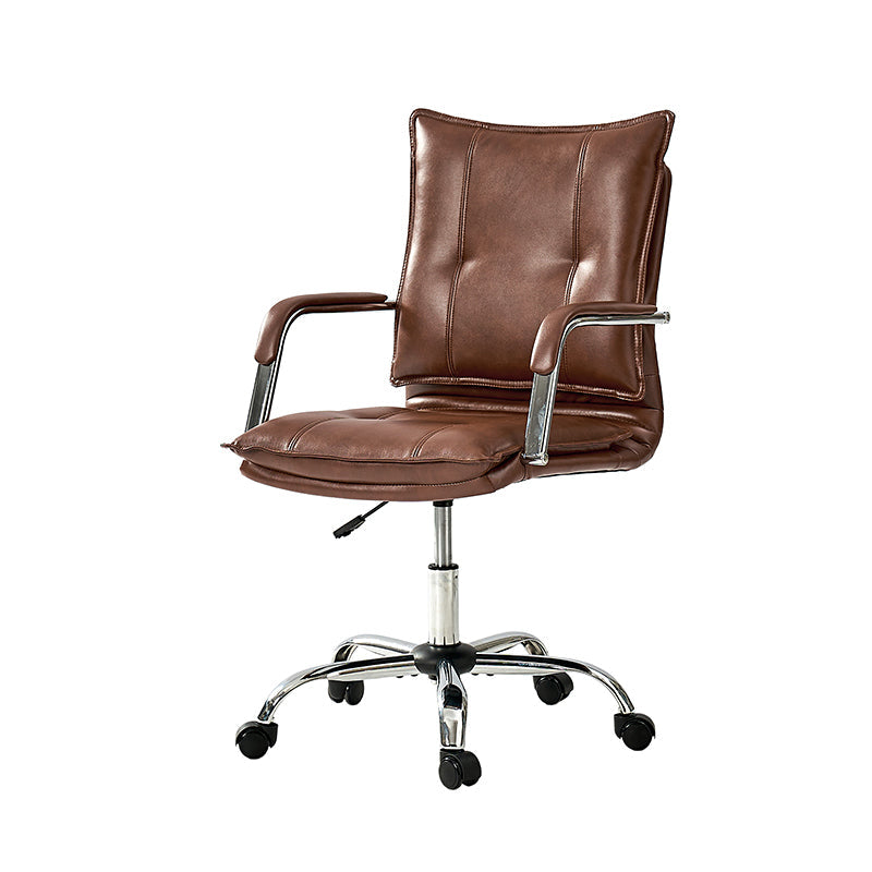 Chaise de bureau à dossier capitonné en cuir PU avec accoudoirs rembourrés, hauteur réglable et base pivotante à 5 roulettes | Marron / Gris / Noir / Sauge / Camel / Blanc | Siège unique
