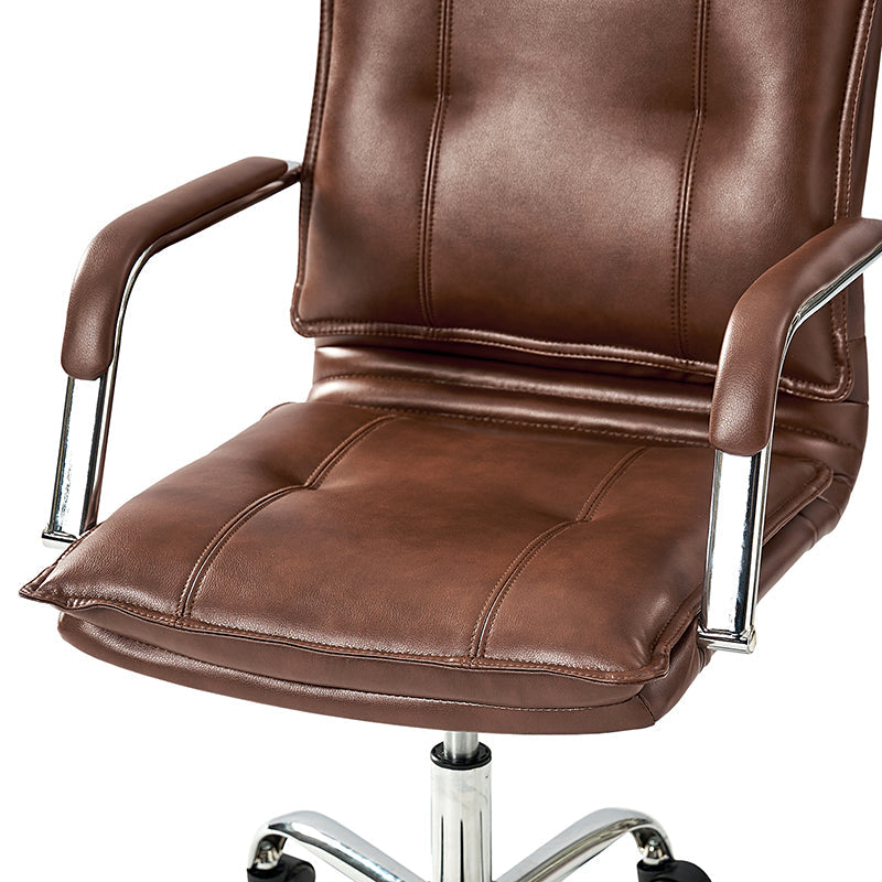 Chaise de bureau à dossier capitonné en cuir PU avec accoudoirs rembourrés, hauteur réglable et base pivotante à 5 roulettes | Marron / Gris / Noir / Sauge / Camel / Blanc | Siège unique