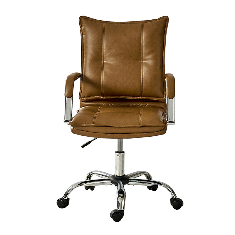 Chaise de bureau à dossier capitonné en cuir PU avec accoudoirs rembourrés, hauteur réglable et base pivotante à 5 roulettes | Marron / Gris / Noir / Sauge / Camel / Blanc | Siège unique