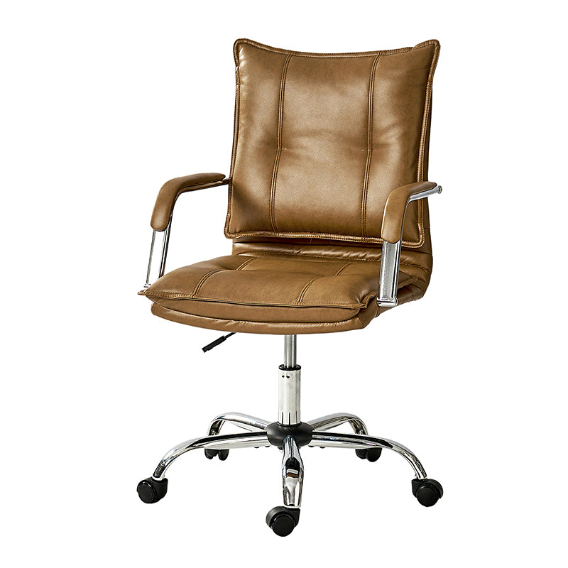 Chaise de bureau à dossier capitonné en cuir PU avec accoudoirs rembourrés, hauteur réglable et base pivotante à 5 roulettes | Marron / Gris / Noir / Sauge / Camel / Blanc | Siège unique