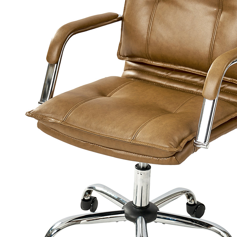 Chaise de bureau à dossier capitonné en cuir PU avec accoudoirs rembourrés, hauteur réglable et base pivotante à 5 roulettes | Marron / Gris / Noir / Sauge / Camel / Blanc | Siège unique