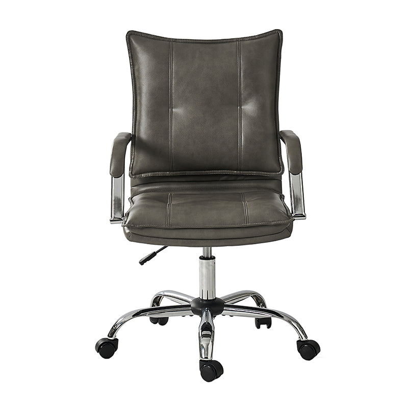 Chaise de bureau à dossier capitonné en cuir PU avec accoudoirs rembourrés, hauteur réglable et base pivotante à 5 roulettes | Marron / Gris / Noir / Sauge / Camel / Blanc | Siège unique