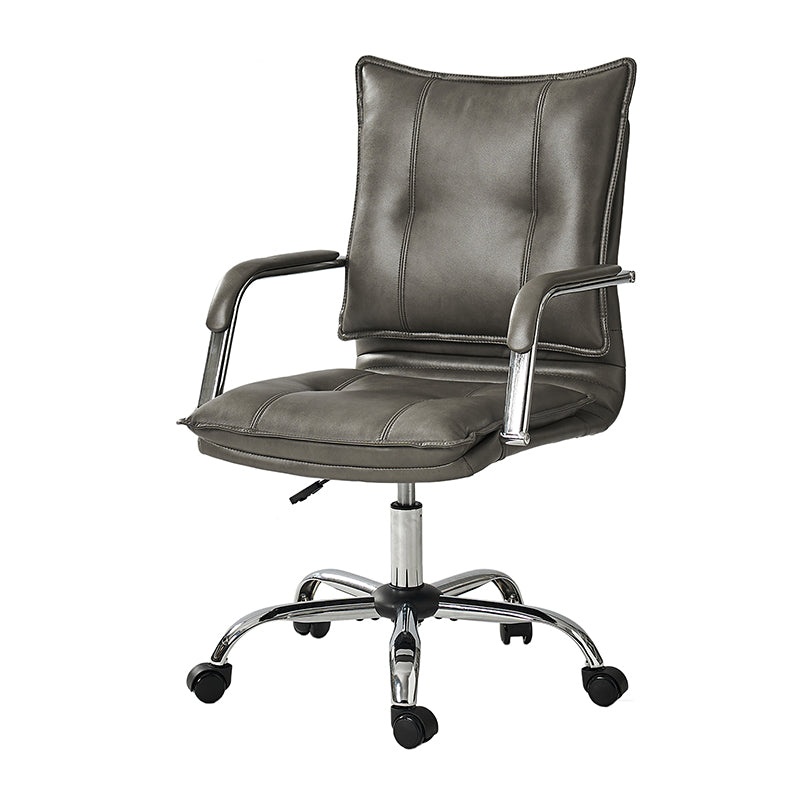 Chaise de bureau à dossier capitonné en cuir PU avec accoudoirs rembourrés, hauteur réglable et base pivotante à 5 roulettes | Marron / Gris / Noir / Sauge / Camel / Blanc | Siège unique