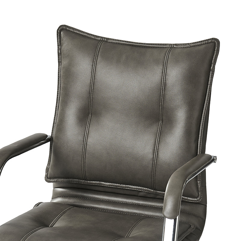 Chaise de bureau à dossier capitonné en cuir PU avec accoudoirs rembourrés, hauteur réglable et base pivotante à 5 roulettes | Marron / Gris / Noir / Sauge / Camel / Blanc | Siège unique
